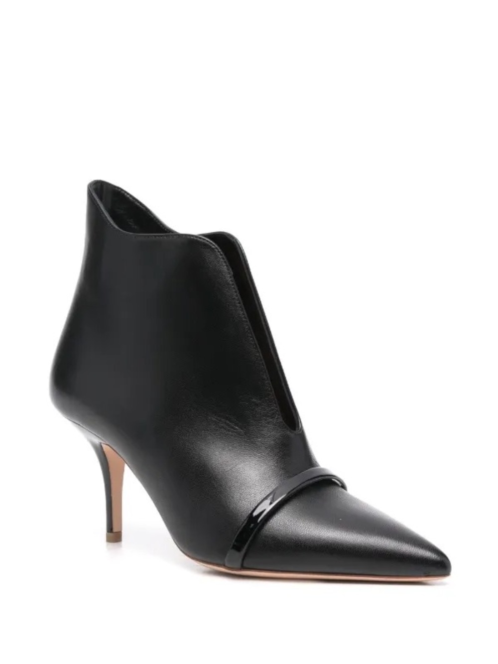 Malone Souliers Black Leather Pointed Ankle Bootie with Strap